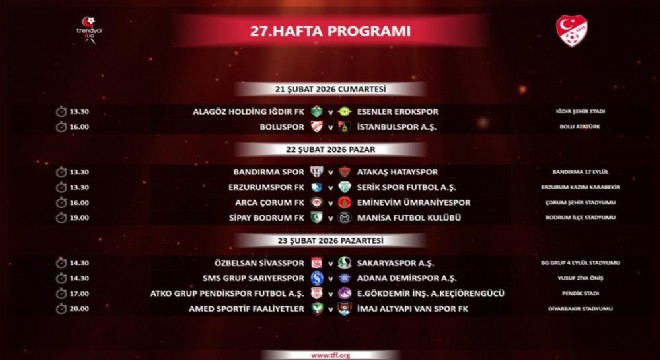 1. Lig'de 23 - 27. hafta programı açıklandı