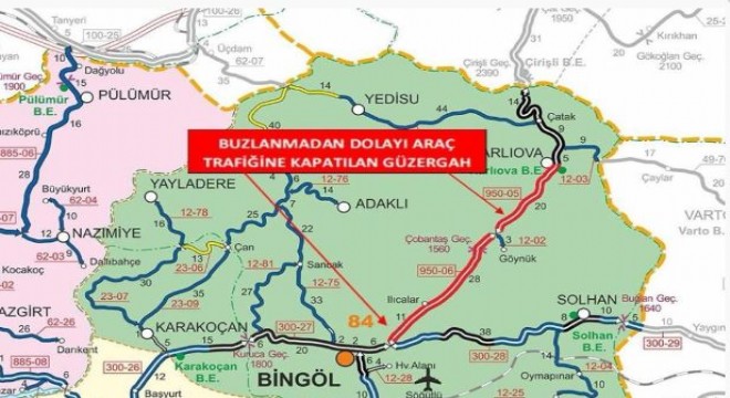 Bingöl yolu buzlanma nedeniyle araç trafiğine kapatıldı