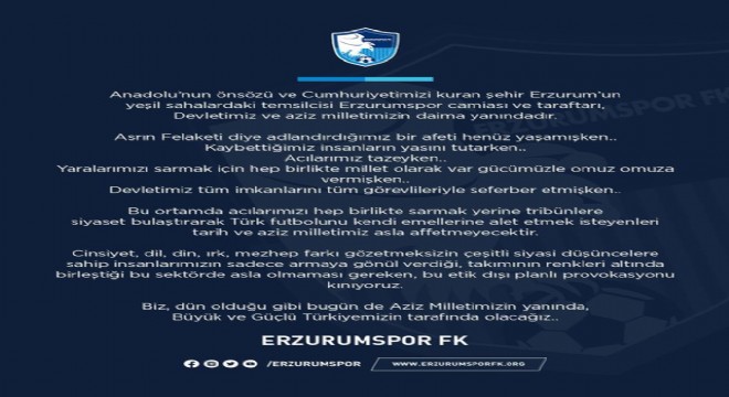 Erzurumspor’dan tribün provokasyonuna tepki